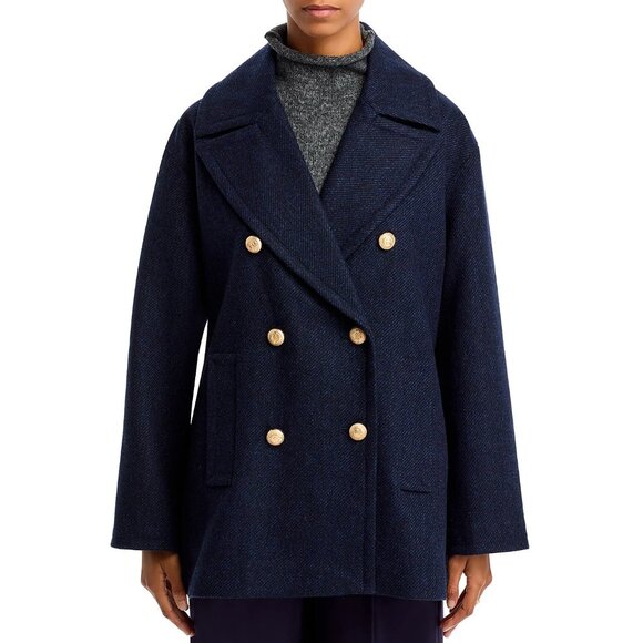 Last Chance! New Aqua Wool Blend Oversized Peacoat Navy Blue XL $148 - Picture 1 of 10